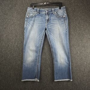 Miss Me Signature Capri Jeans Womens 31 Medium Wash Cross Pocket Bling JP8031P